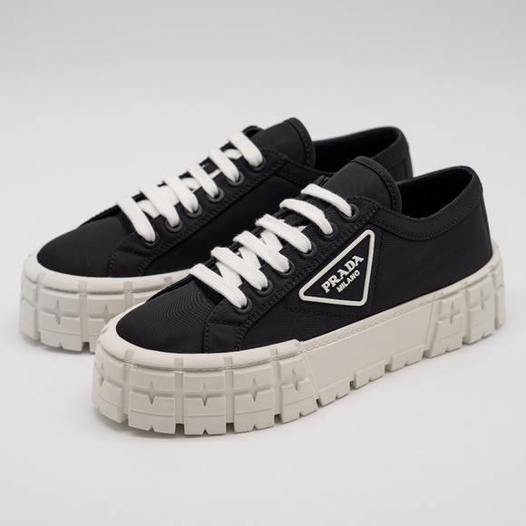 size 40eu 10 US Prada Double Wheel Platform Sneaker Black Nylon White - Picture 1 of 15